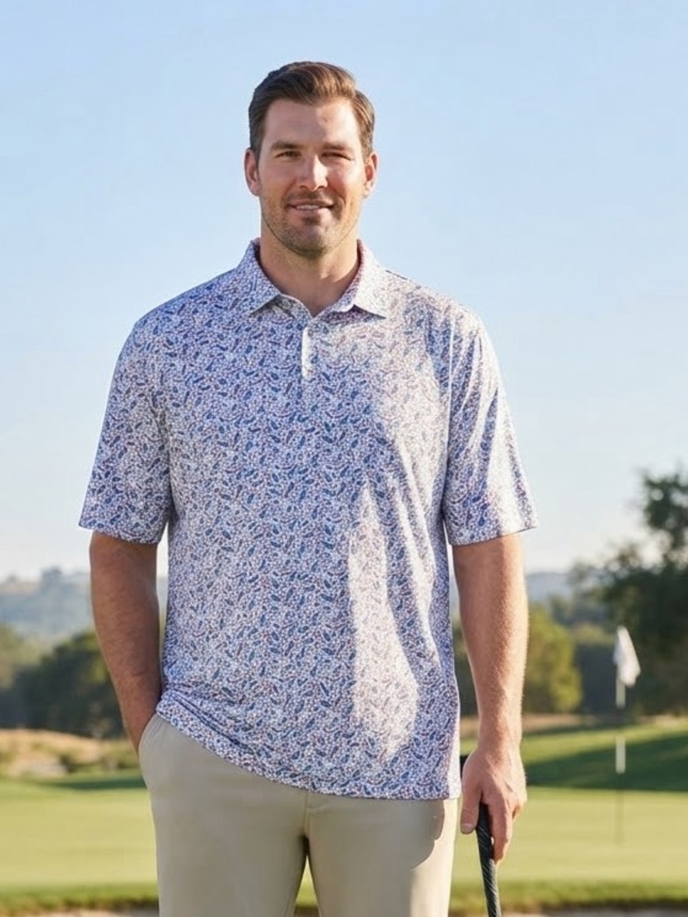 Callaway Opti Dry Performance Golf Polo Shirt 3XLT Blue Red White Club Print